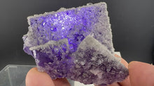 Load and play video in Gallery viewer, Fluorite-45 – gem Fluorite with Calcite from Denton Mine, Cave-in-Rock, Illinois

